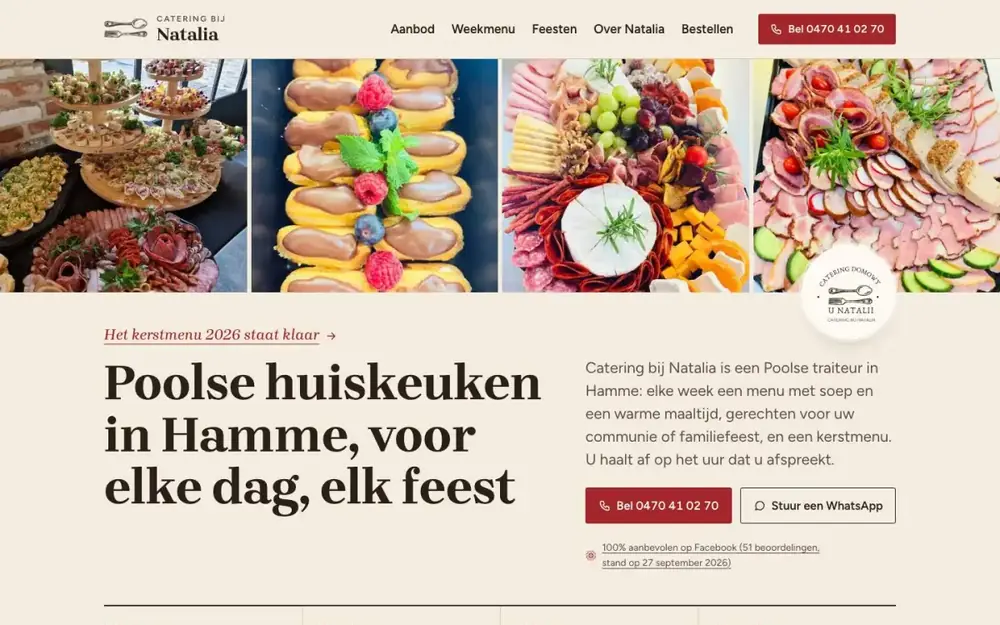 Aperçu en néerlandais du site de Catering bij Natalia, traiteur