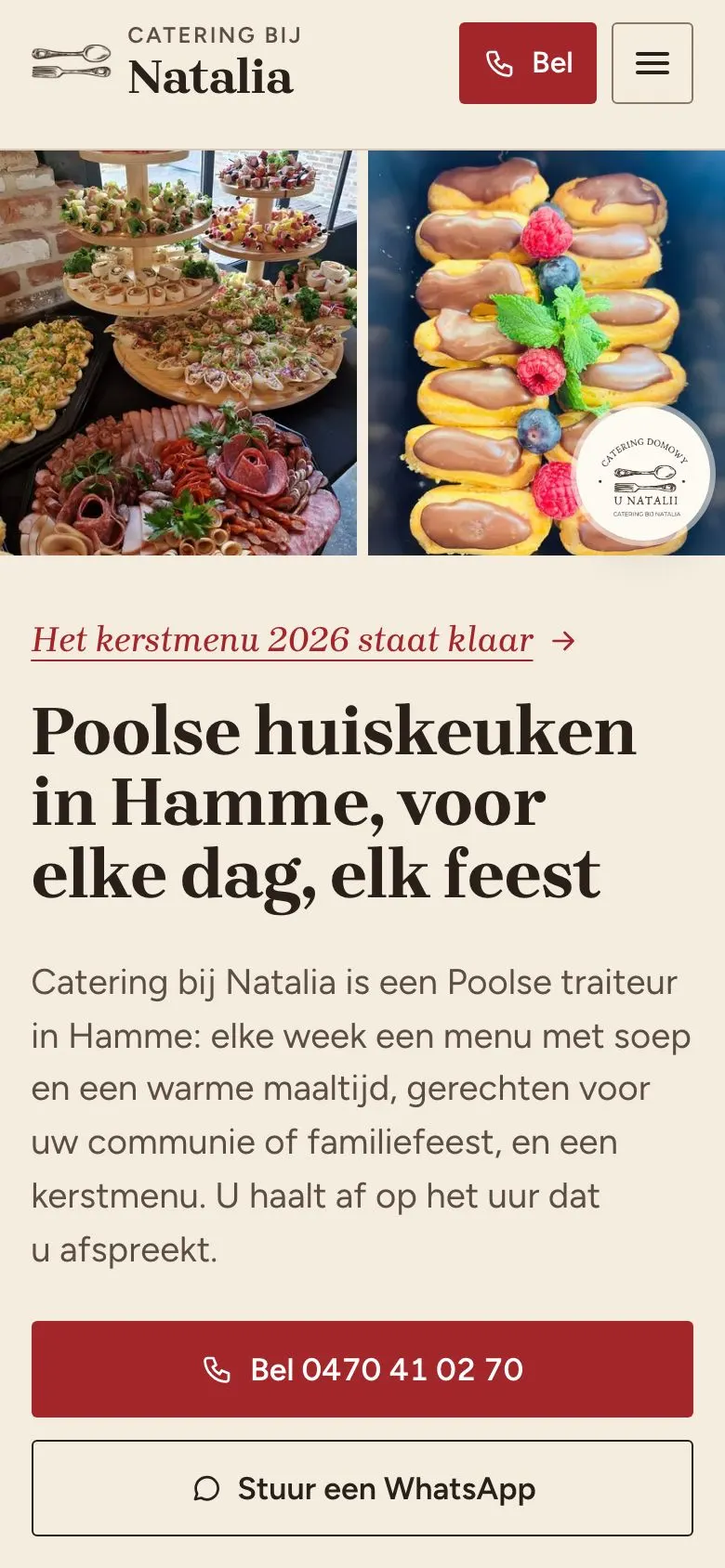 Aperçu du site de Catering bij Natalia, traiteur à Hamme, sur téléphone