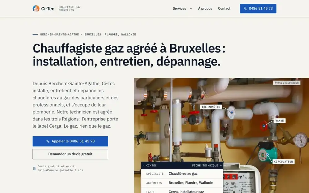 Aperçu du site de Ci-Tec, chauffagiste gaz à Berchem-Sainte-Agathe