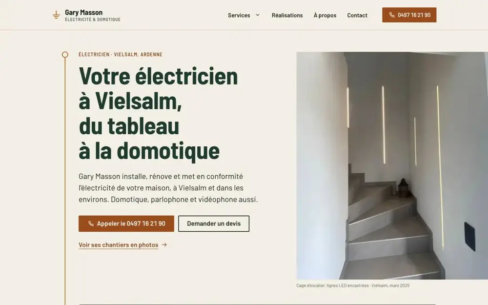 Aperçu du site de Gary Masson, électricien à Vielsalm