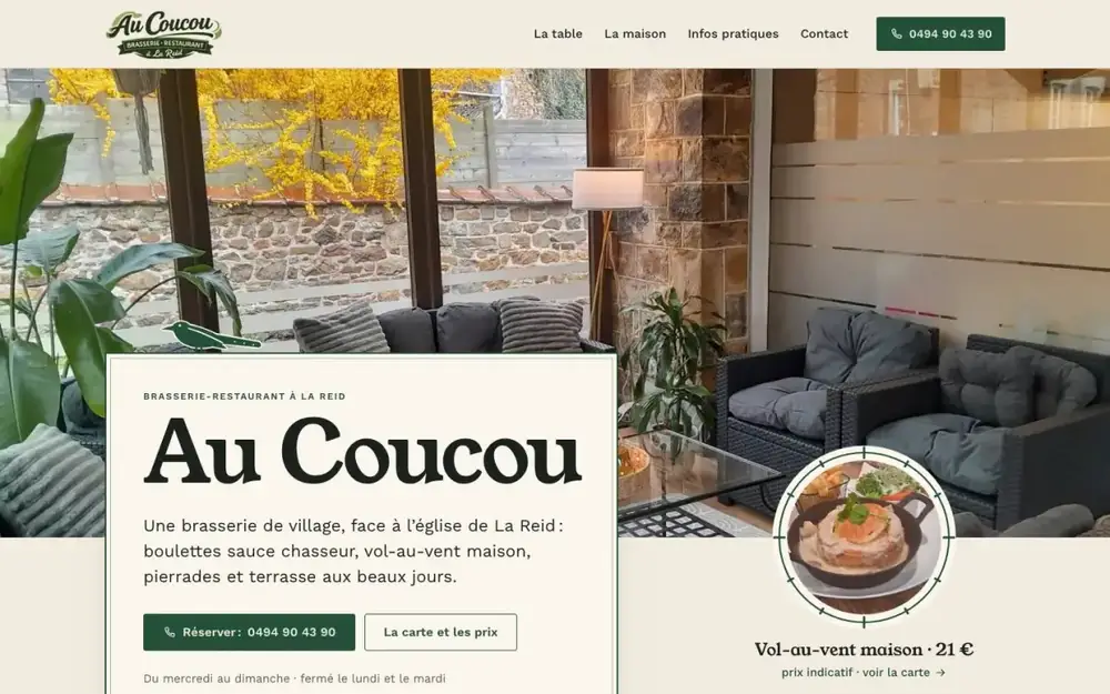 Aperçu du site d’Au Coucou, brasserie-restaurant à La Reid (Theux)